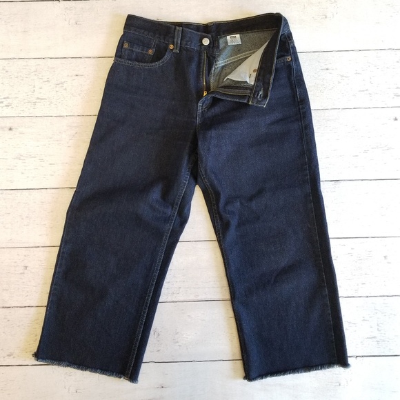 Vintage Levi's 577 cropped wide leg raw hem Retro - Picture 6 of 8